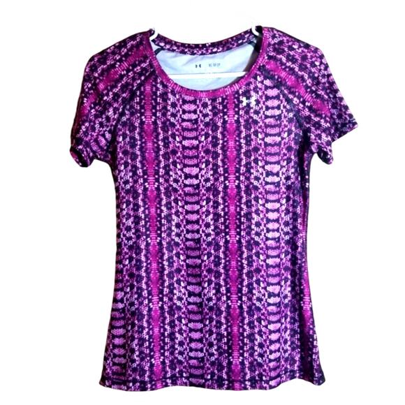 Under Armour heatgear Tee Purple Black Reptile Skin Pattern T-shirt Womens Sz XS - Picture 1 of 5